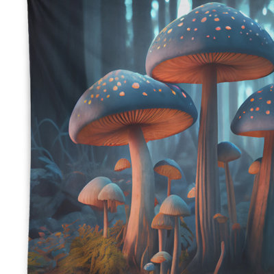 Magical Mushrooms Shining In The Forest IV Polyester Tapestry