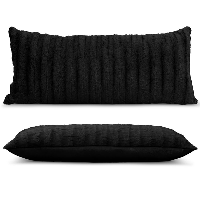  Rectangular Faux Fur Pillow Cover & Insert, Black