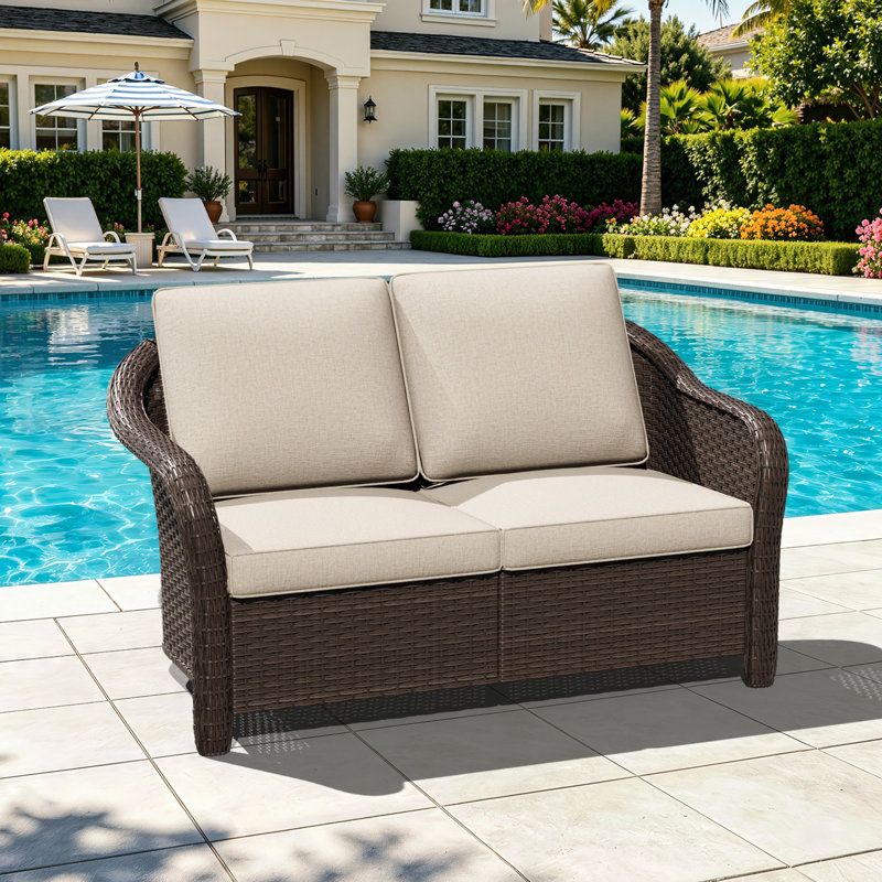 Polyethylene (PE) Wicker Outdoor Patio Loveseat, Beige
