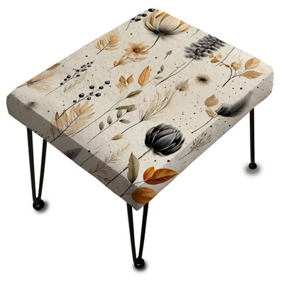 Grey And Beige Geometric Flowers - Boho Rectangle Ottoman