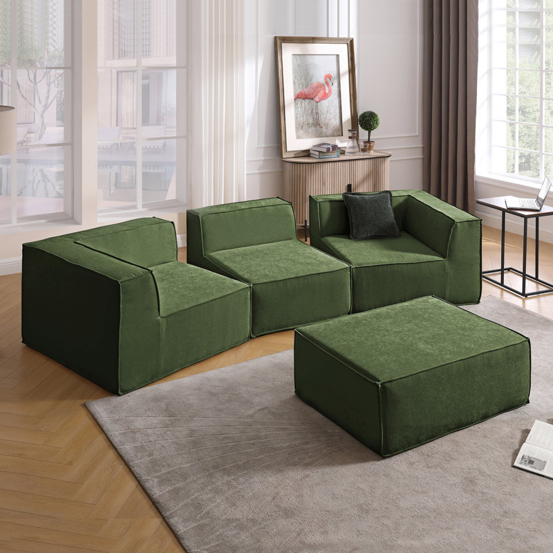 Canapé modulaire à compression avec siège extra profond, canapé rembourré réversible avec repose-pieds amovibles, canapé en chenille confortable avec méridienne moderne, canapé convertible 4 places pour le salon, l’appartement,