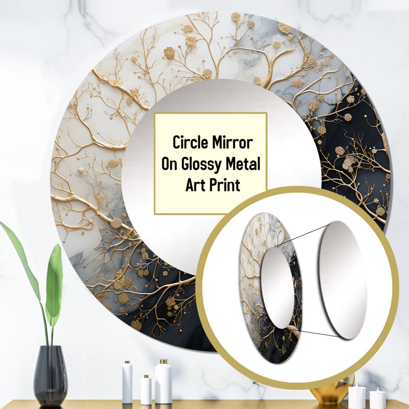Miroir rond doré Golden Tree Tree Luminous Tangle III - Trees, 23 po x 23 po