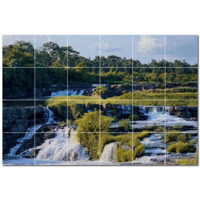 Waterfalls Photo 12'' x 12'' Satin Ceramic Decorative Mural