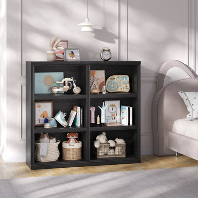 47''W Cube Bookcase with LED Lights, 6 Cubbies Open Bookshelf