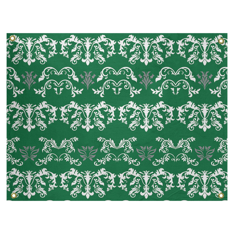 Tapisserie baroque en polyester polyester, H 50 po x l 59 po, Vert / Blanc / Gris