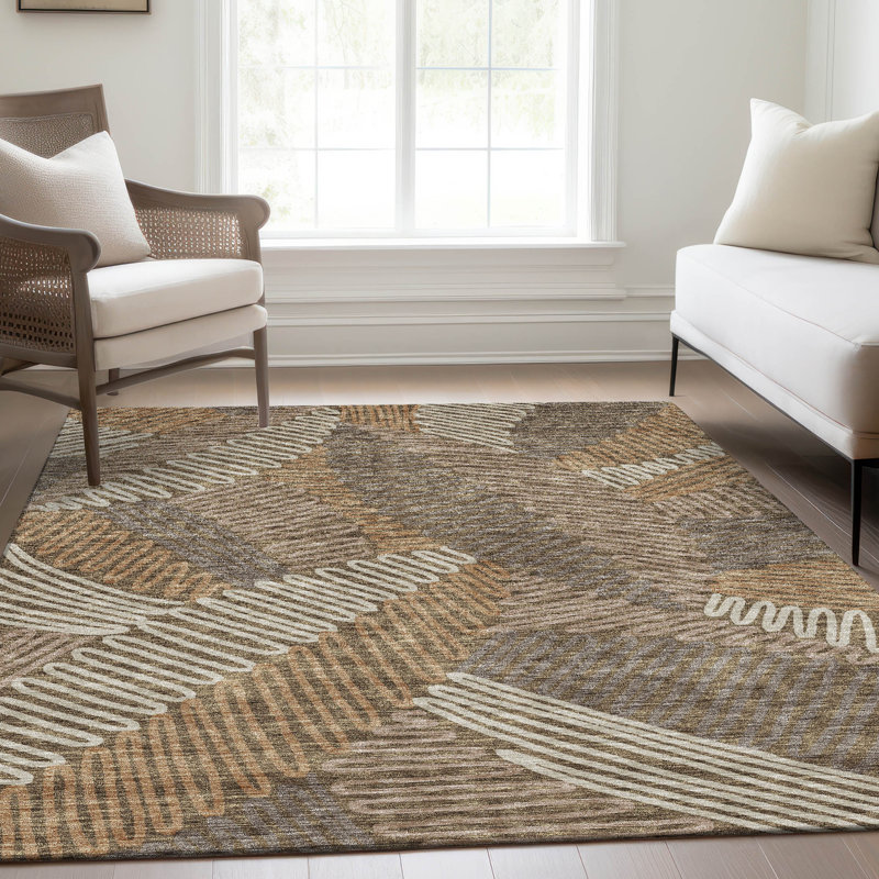 Tapis brun Prisco lavable à la machine de qualité supérieure, Rectangle 9 pi x 12 pi