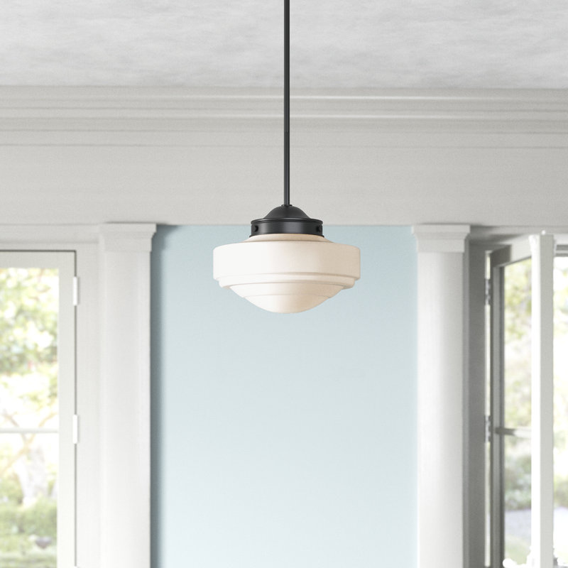 Ingalls 1-Light Dimmable Schoolhouse Pendant, Vintage Milk Glass, Matte Black