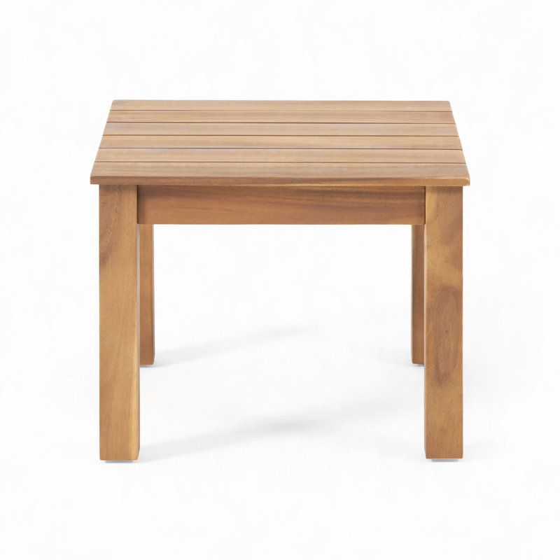 Minimalist Acacia Wood Side Table - 19.75" Square Slat Top, Weather-Resistant Design - Clean & Modern Outdoor Accent, Brown