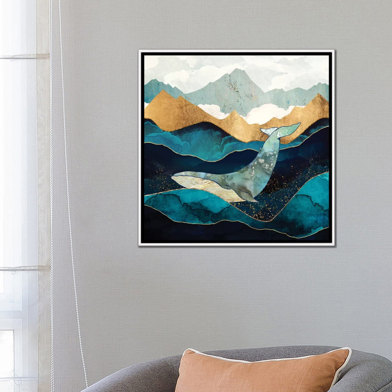 Baleine bleue - reproduction d'art, Toile blanche encadrée, Aucun mat, H 26 po x l 26 po x P 1,5 po