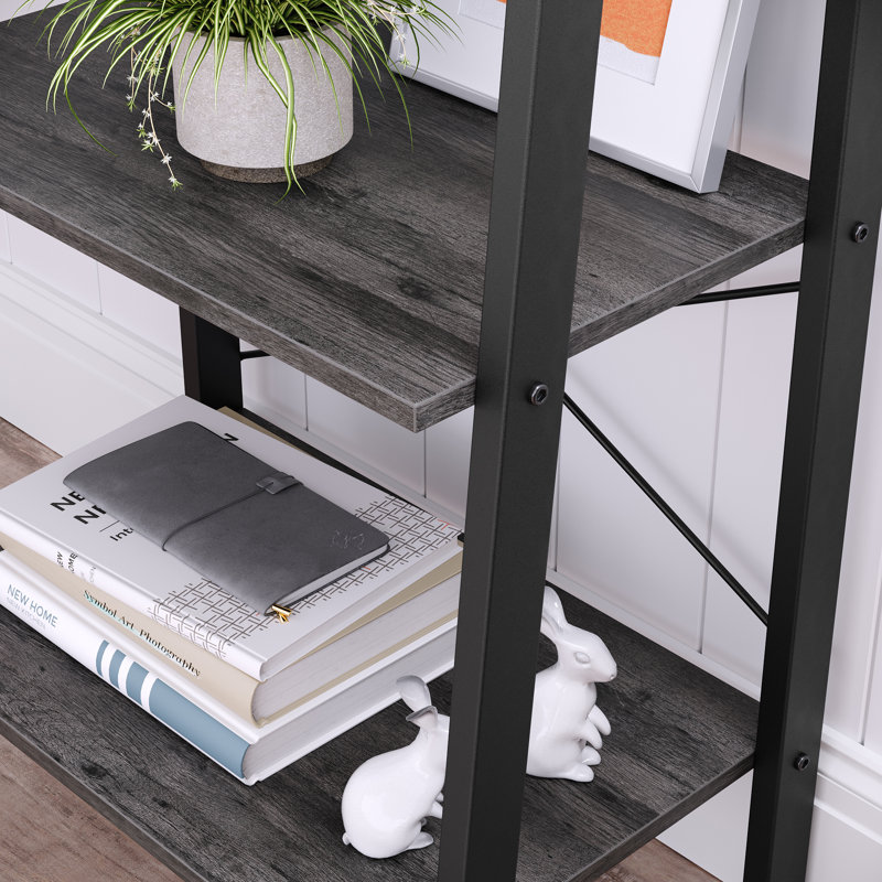 Parikh 54" H x 22.1" W Steel Etagere Bookcase, Black/Charcoal Gray