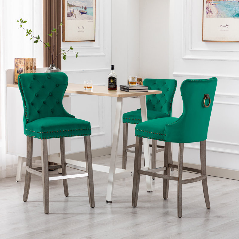 Kirsten Counter Stool with Metal Frame, Gray, Dark Green, Bar Stool (29" Seat Height)