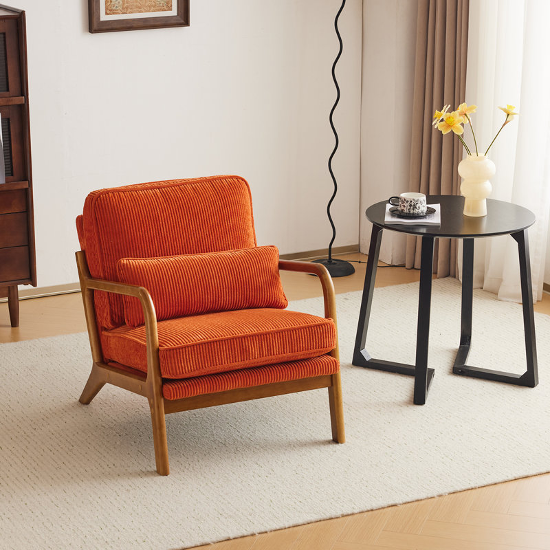 Fauteuil Mid-Century en bois massif Chai, Orange