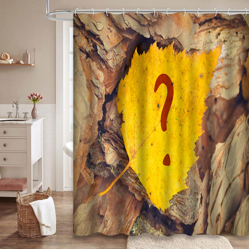 Autumn Leaf Wooden Question Sign Nature Shower Curtain with 12 Hooks, 72" L x 72" W