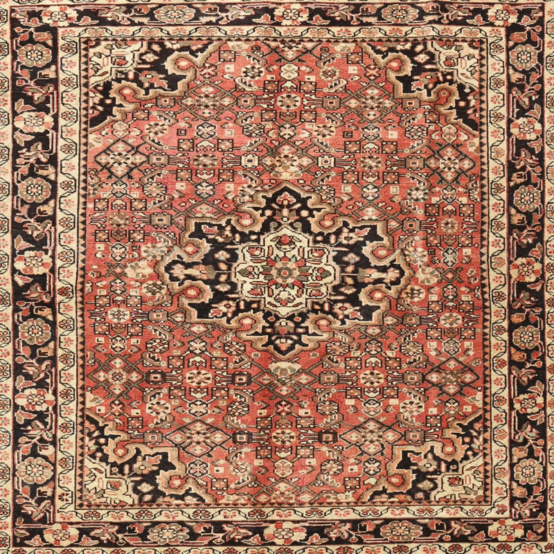 Orange oriental oriental/beige/noir Tapis décoratif, Carré 7 pi