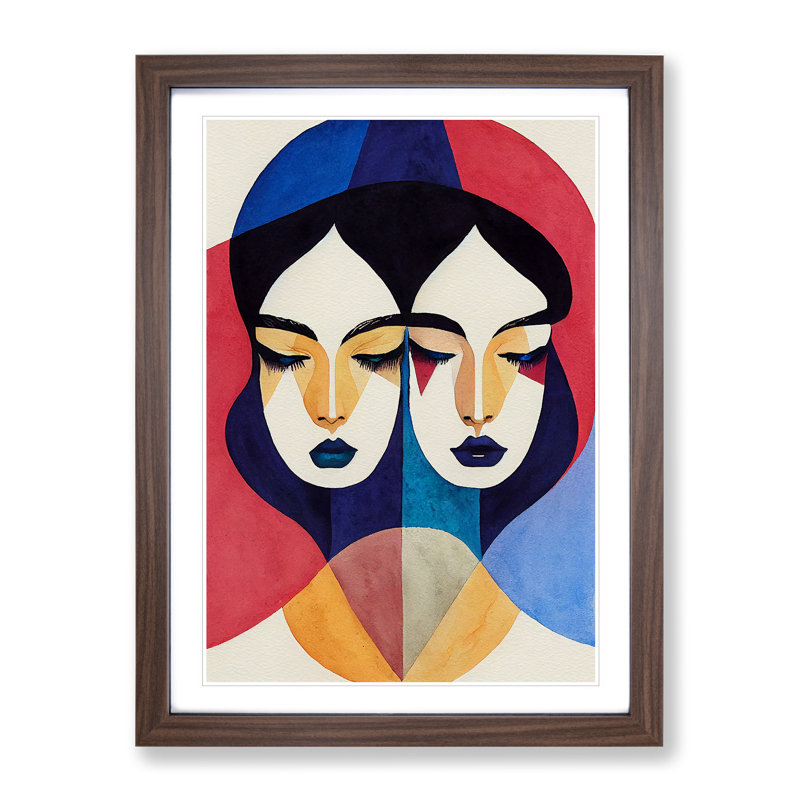 XV1022-5293X Woman Abstract Watercolour No.4 - Single Picture Frame Painting, 34cm H x 25cm W x 2cm D, Walnut
