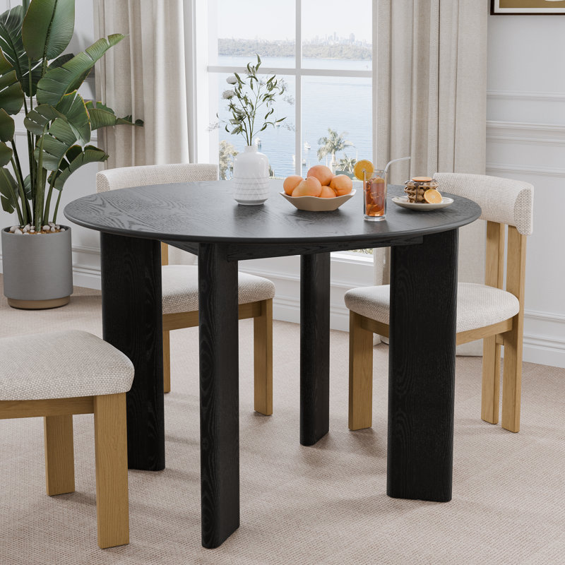 30“H Round Wood Dining Table Kitchen Table with 4 Legs, Black, 30"H x 42"L x 42"W