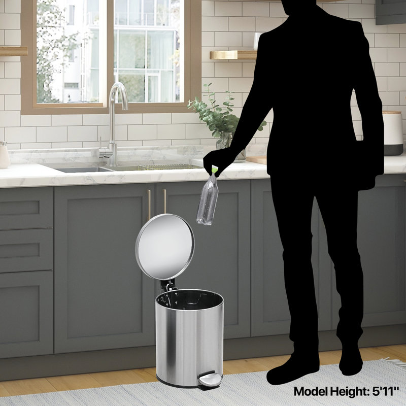 1.3 Gallon Brushed Stainless Steel Step Trash Can