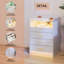 Bedside Cabinet with 3 Drawers, White Bedside Table with Glass Desktop, LED Lights & UK Charging Station 2AC/2USB, Wooden Side Table for Bedroom Living Room Sofa Side Corner Drawer Cabinet UK Plug