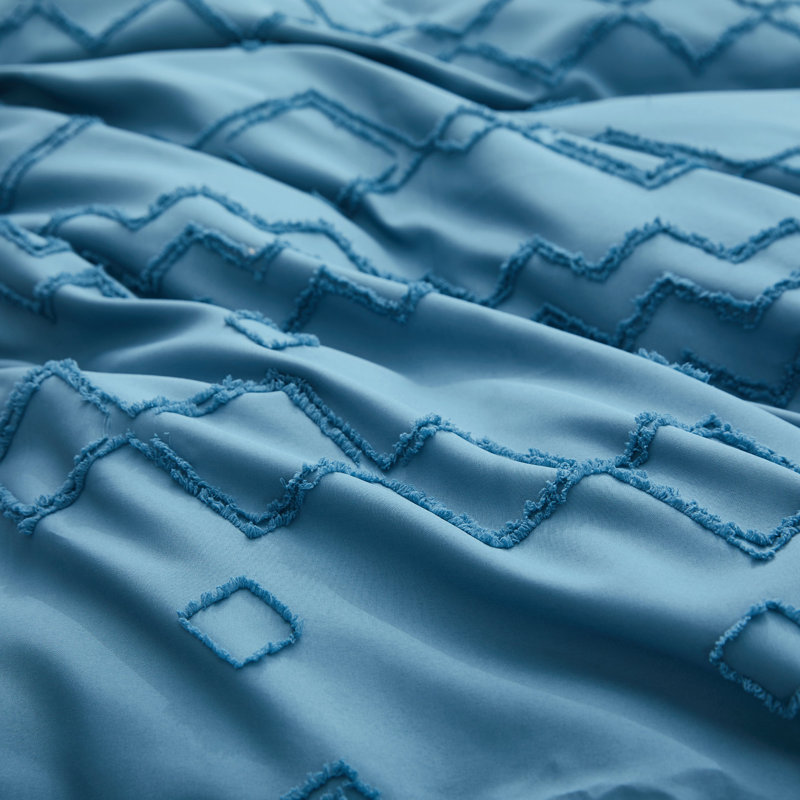Diamond Navy Blue Embroidered Queen Duvet Cover Set