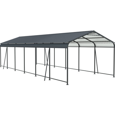 Heavy Duty 12 X 32 Ft Carport With Galvanized Steel Frame And Roof, Suitable For Cars, Trucks, Boats, Multi-Purpose Outdoor Storage, Bbq Shelter, Gathering Area, High-Strength Weather-, Rust, Powder