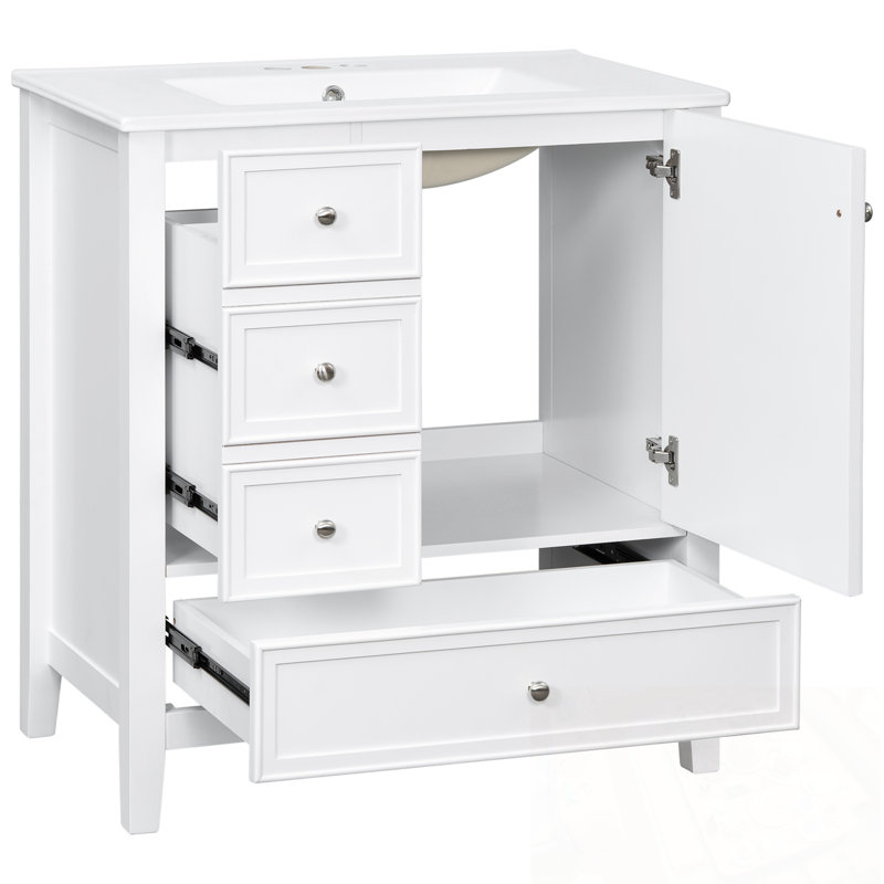 Meuble-lavabo avec lavabo, une armoire et trois tiroirs, White