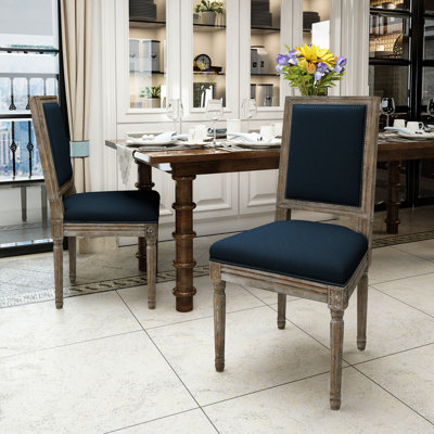 De 2 chaises en tissu bleu marine - construction, 2 chaises de style classique, sièges polyvalents