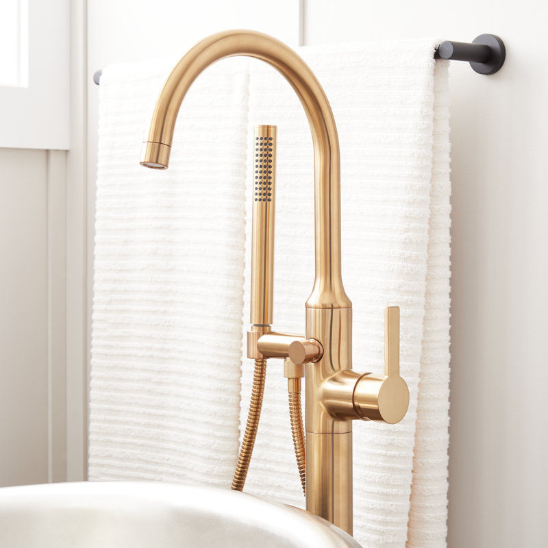 Lentz Floor Mounted Tub Filler Faucet, Brushed Gold, Lever