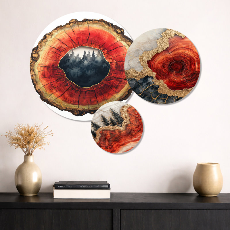 Décoration murale 3 pièces Forest Path of the Fire Opal Stone River I - Forest
