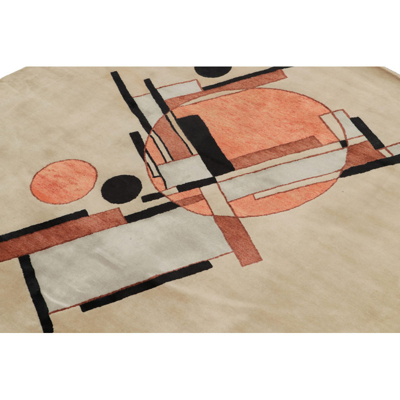 Deco Hand Knotted Wool Geometric Area Rug, Round 8'1"
