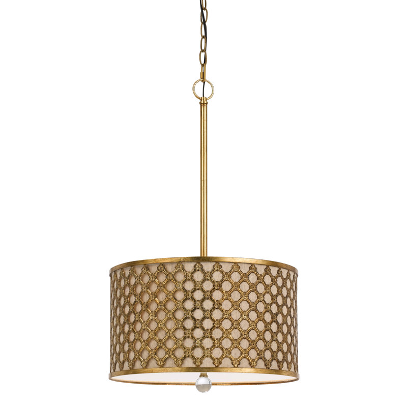 Luminaire suspendu en métal doré à trois lumières H 12 po