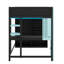 Lit mezzanine double avec bureau et garde-robe ouvert, lit mezzanine en bois avec espaces de rangement et éclairage RVB-1354775589