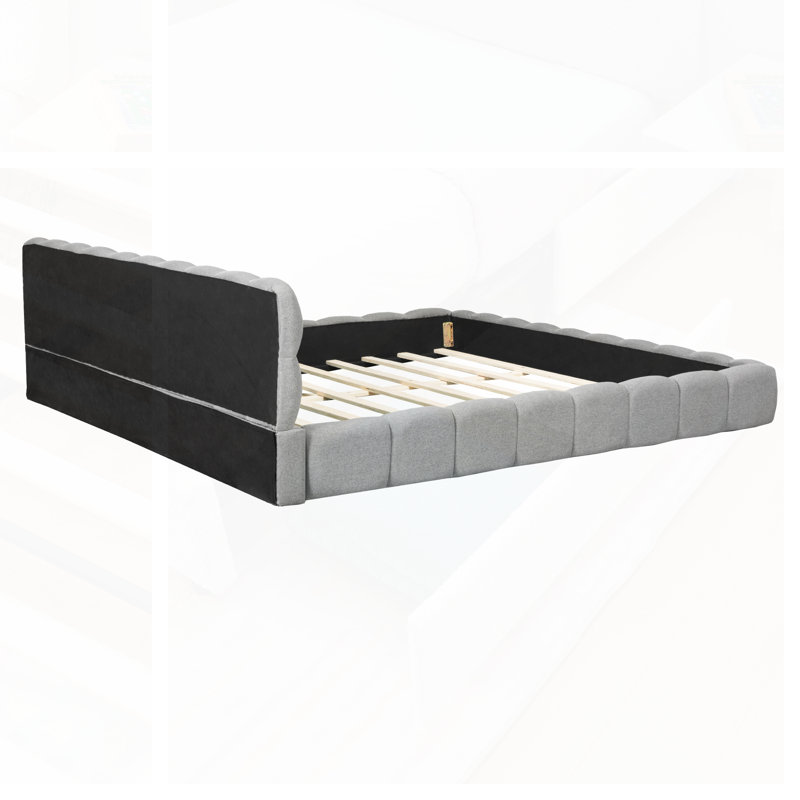 Très grand lit tapissier avec base solide, Gris