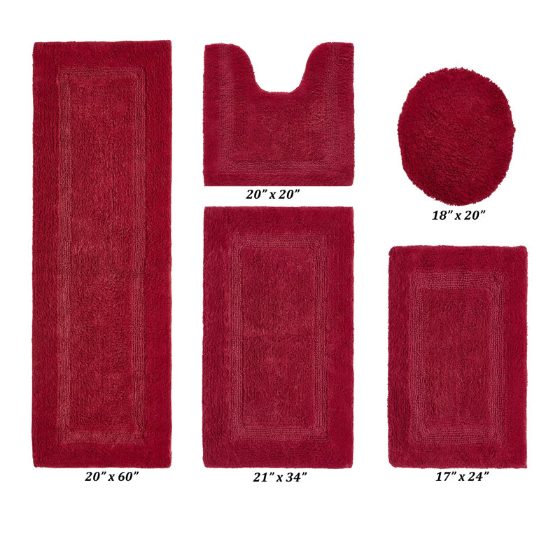 Ensemble de tapis pour salle de bain 100% coton 2370 g / m² Lux, Rouge, 5 pièces (18 po x 20 po | 17 po x 24 po | 20 po x