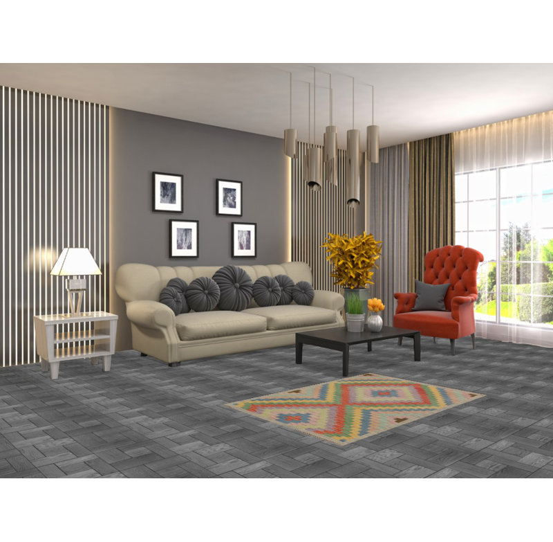 Geometric Wool Kilim Oriental Foyer Rug 3x4