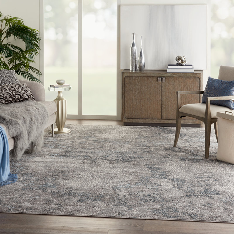 Uptown Abstract Area Rug in Gray/Ivory/Blue, Runner 2'2" x 7'6"