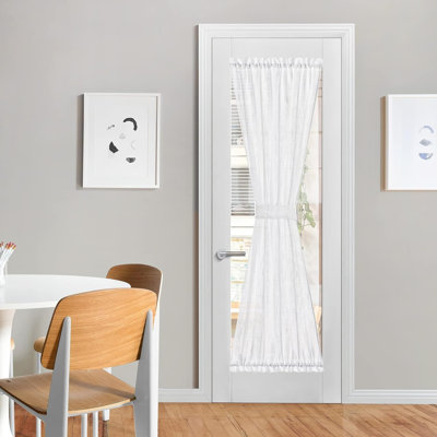 Linen Door Curtains, Dual Rod Pocket Semi Sheer Sidelight French Door Curtains for Kitchen Glass with Tieback for Privacy Protection, 1 Panel