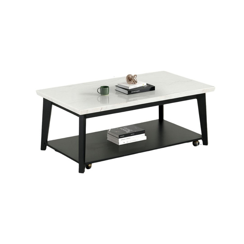 Table basse rectangulaire de style contemporain avec tablette de rangement inférieure en marbre