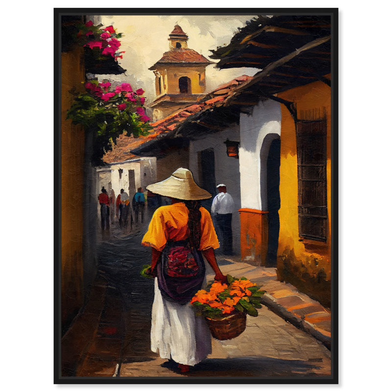 Toile «Pueblecito Magico II» par Art Remedy, Cadre noir, H 46 po x l 37 po