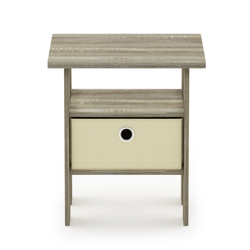 Stanbridge Side Table Nightstand with Fabric Storage Bin, Sonoma Oak/Ivory