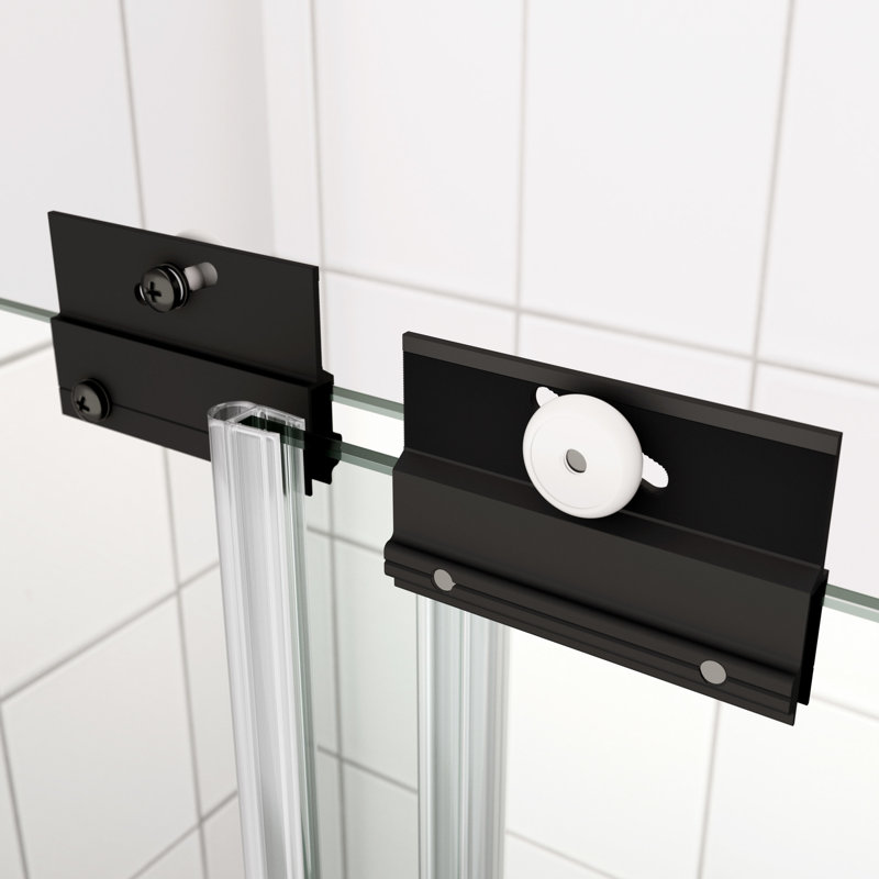 56 - 60 "x 70" Porte de douche à dérivation avec design coulissant. Noir mat, verre trempé de 1/4 po. Rail supérieur, poignée en acier inoxydable. Glissement en douceur, fuite. Nano facile à nettoyer, film éclatant. 36 000 tests. Installation