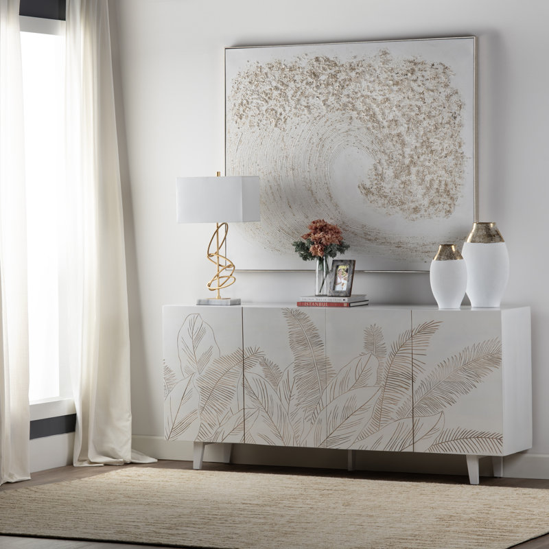 Cottage 79 in. White Solid Wood 4 Door Media Credenza_Sideboard