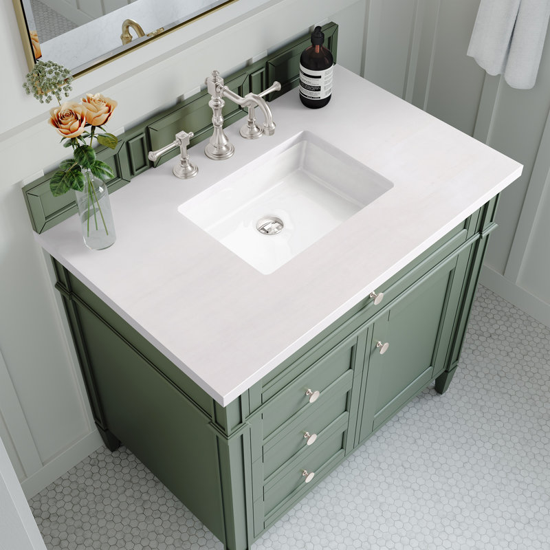 Brittany 36'' W Single Vanity, White Zeus, Smokey Celadon, 8" Widespread