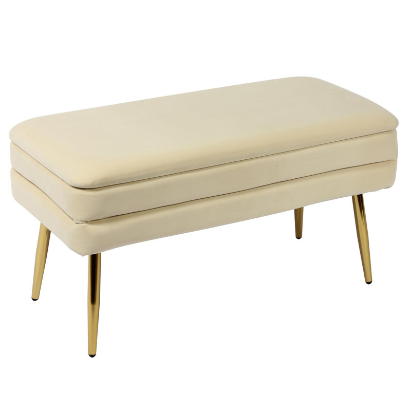 Banc de rangement rembourré et amovible Grayton, Crème, crème