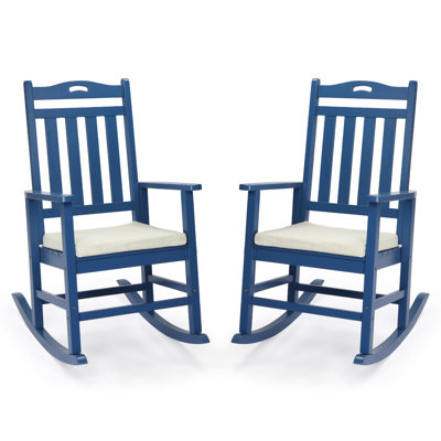 Chaises berçantes de patio en bois massif avec coussins blanc cassé (ensemble de 2)