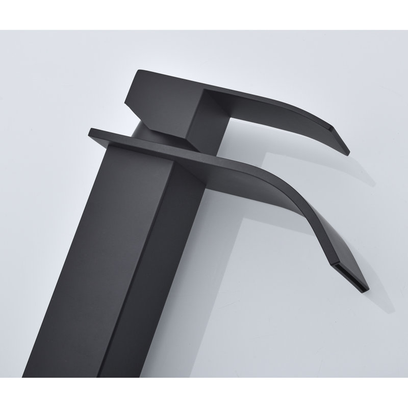 Robinet de lavabo de salle de bain à poignée simple avec bonde escamotable Waterfall, Noir mat