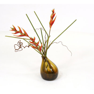 Heliconias en soie dans un vase gourde