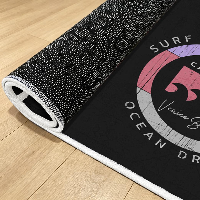 Clear Surf Rider Surfing California Santa Beach Vintage Grunge Shirt Machine Washable Indoor Area Rug, Rectangle 71" x 98"