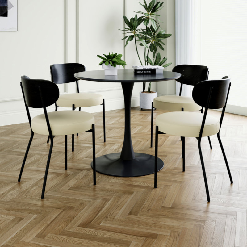 Chaise de salle à manger simple moderne gris avec dossier rembourré et tabouret de chambre familiale, Noir, noir, noir, noir