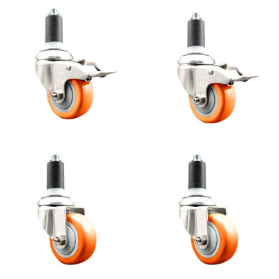 3 Inch_316SS_Poly Swivel 1-3/8 Inch Expanding Stem Caster Set 2 Lock Brake