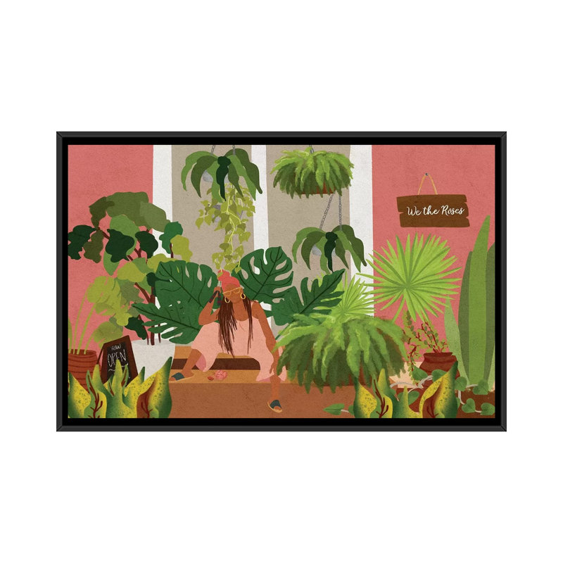 «Plant Mom» par Reyna Noriega - reproduction imprimée, Toile avec cadre noir, H 18 po x l 26 po x P 1,5 po, Pas de tapis